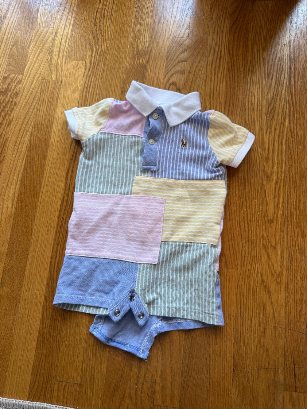 Ralph Lauren Pastel Patchwork Polo Bodysuit - Blue, Pink, Yellow, Green, White